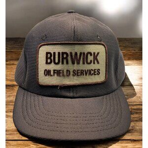 Burwick Oilfield Services 80s Snapback Hat Brown Baseball Cap Distressed Vtg